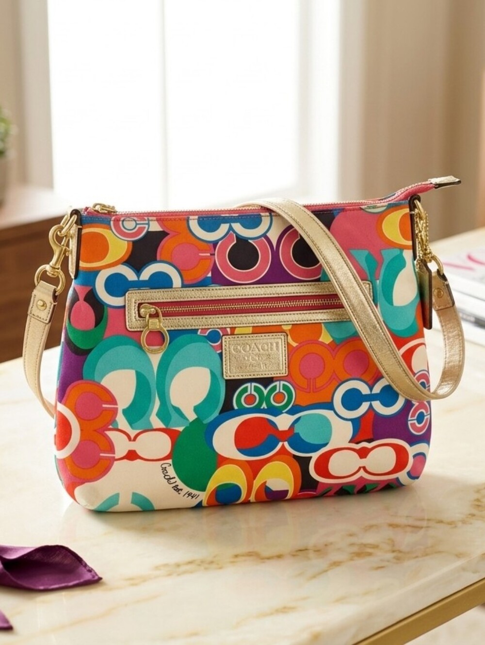 Coach Poppy Pop C Multi-Color Signature Crossbody Shoulder Bag 21362